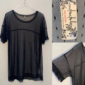 Intimately Free People Black Polka Dot Sheer Shirt